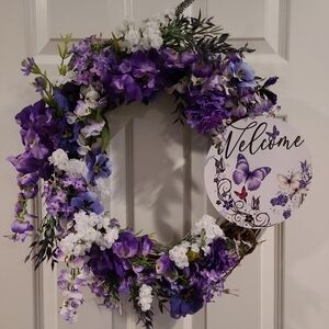 Purple & White Floral Welcome Wreath by